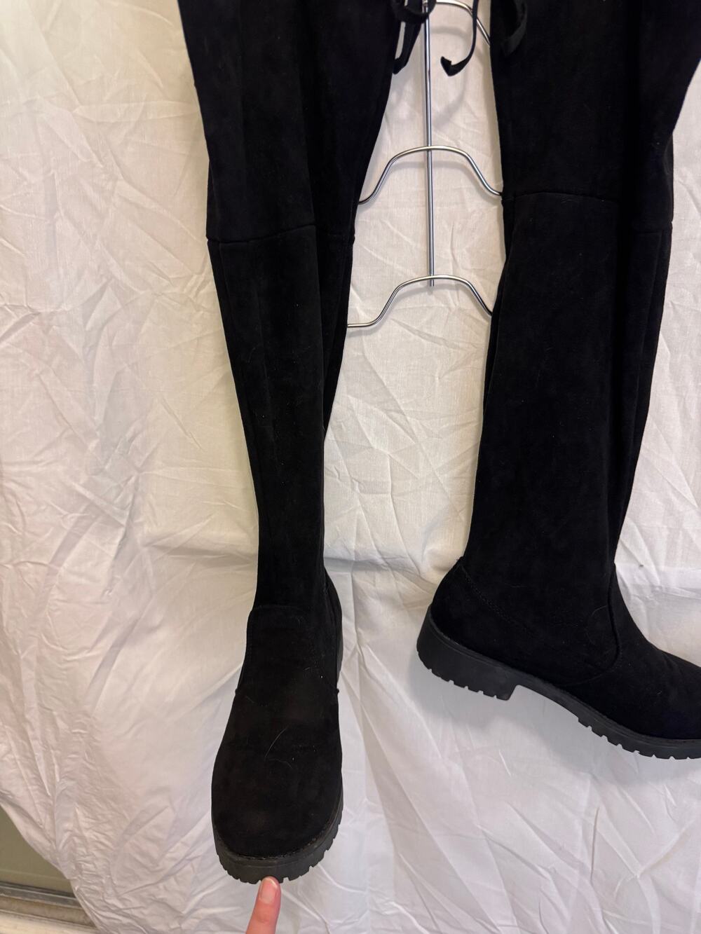 SHEIN Womens 8 Black Faux Suede Over The Knee Tie Boots